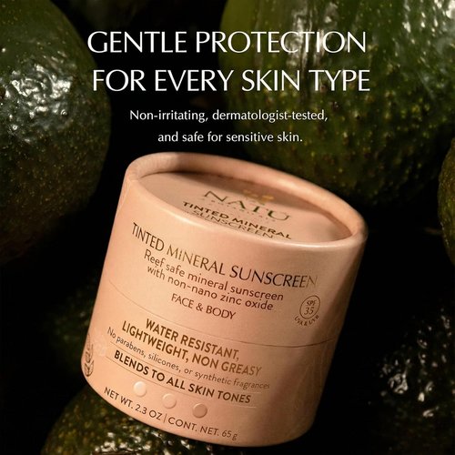 NATÚ BOTANICALS Tinted Mineral Sunscreen SPF 35 - Lightweight Zinc Oxide Sunblock for Sensitive Skin - Reef Safe