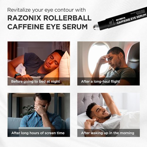 RAZONIX Eye Roller - Caffeine Eye Serum for Dark Circles & Puffiness | 0.5 Fl Oz, Unscented