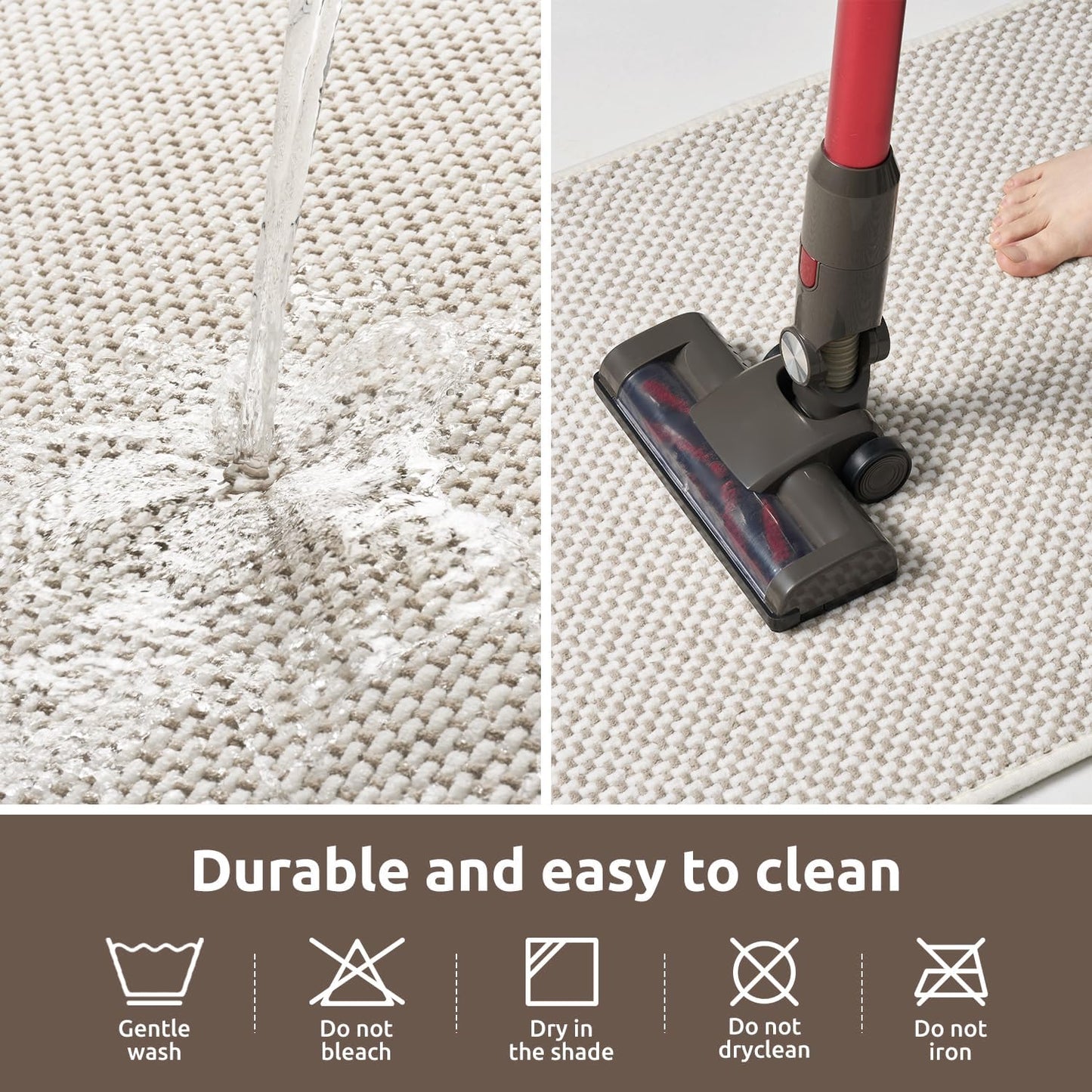 AMOAMI Chenille Bath Mat - Super Absorbent & Quick Dry | Non-Slip Rubber Backed, 17"x24", Beige & White