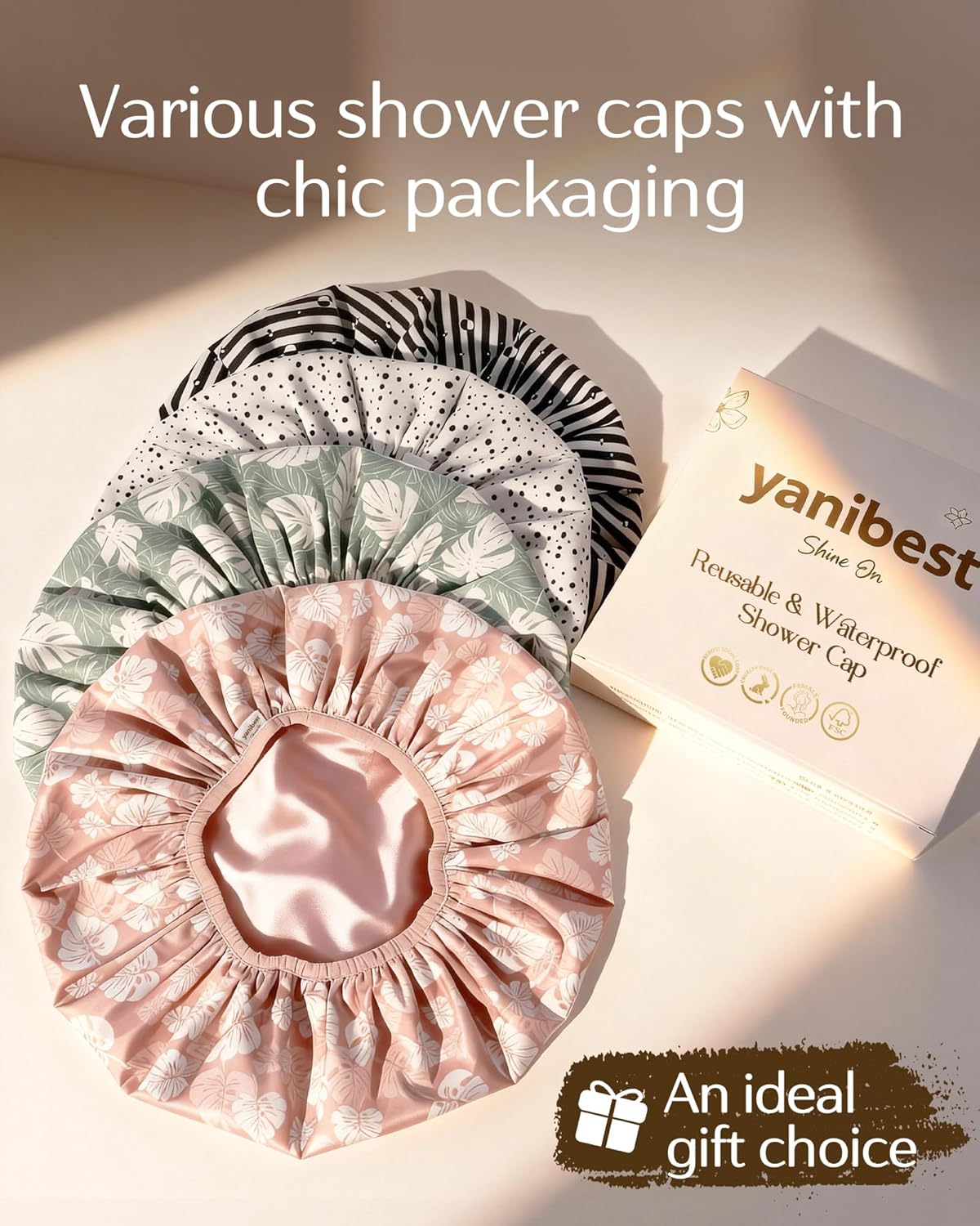 Yanibest Shower Cap - Waterproof Satin Bonnet for Long Hair | Large Double Layer Design with Soft Elastic Band