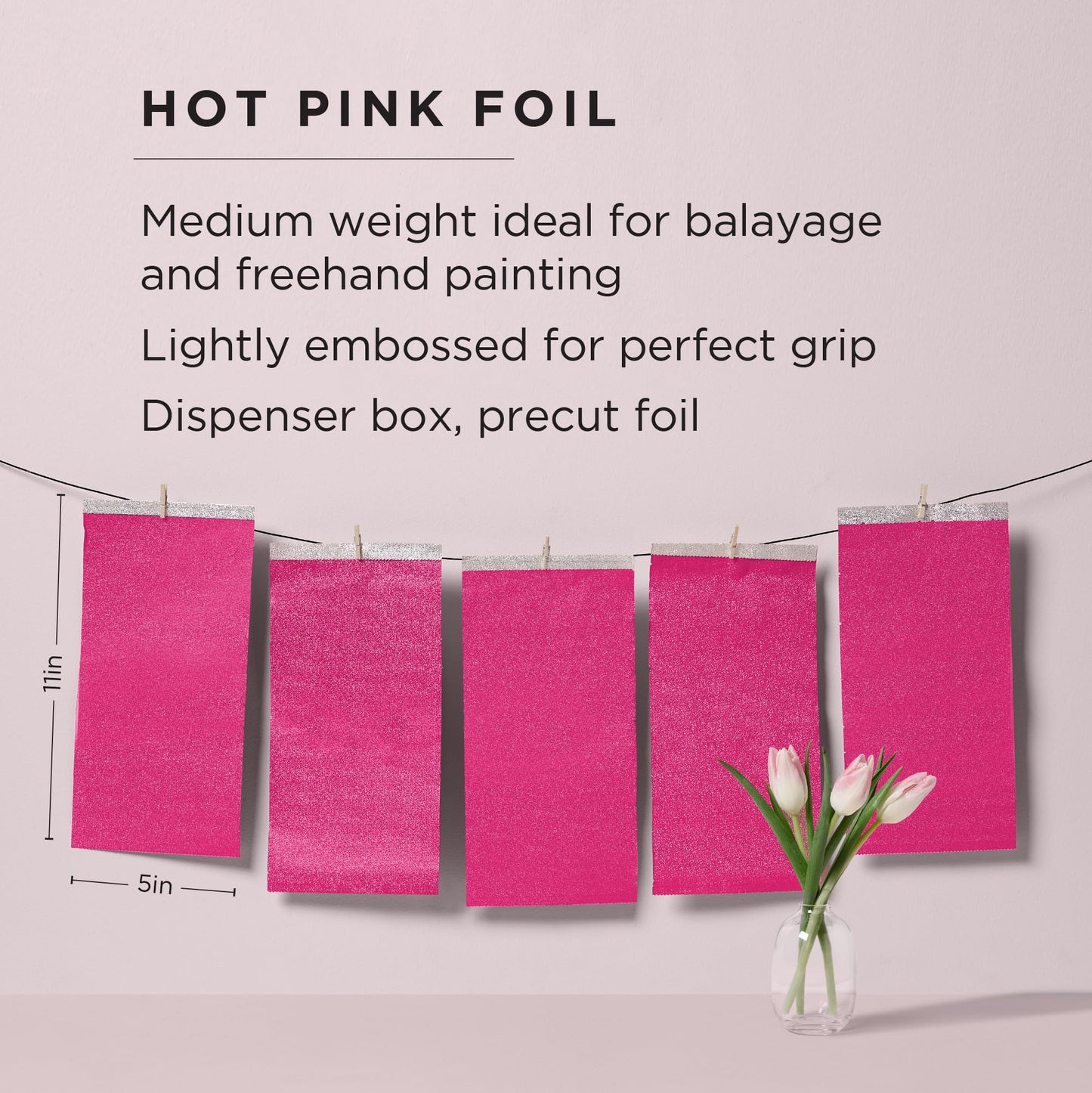 Fromm Color Studio Medium Weight Pop Up Hair Foil in Hot Pink, 5" x 11" Embossed Aluminum Foil Sheets, Hair Foils for Highlighting and Coloring - 500 Foil Sheets