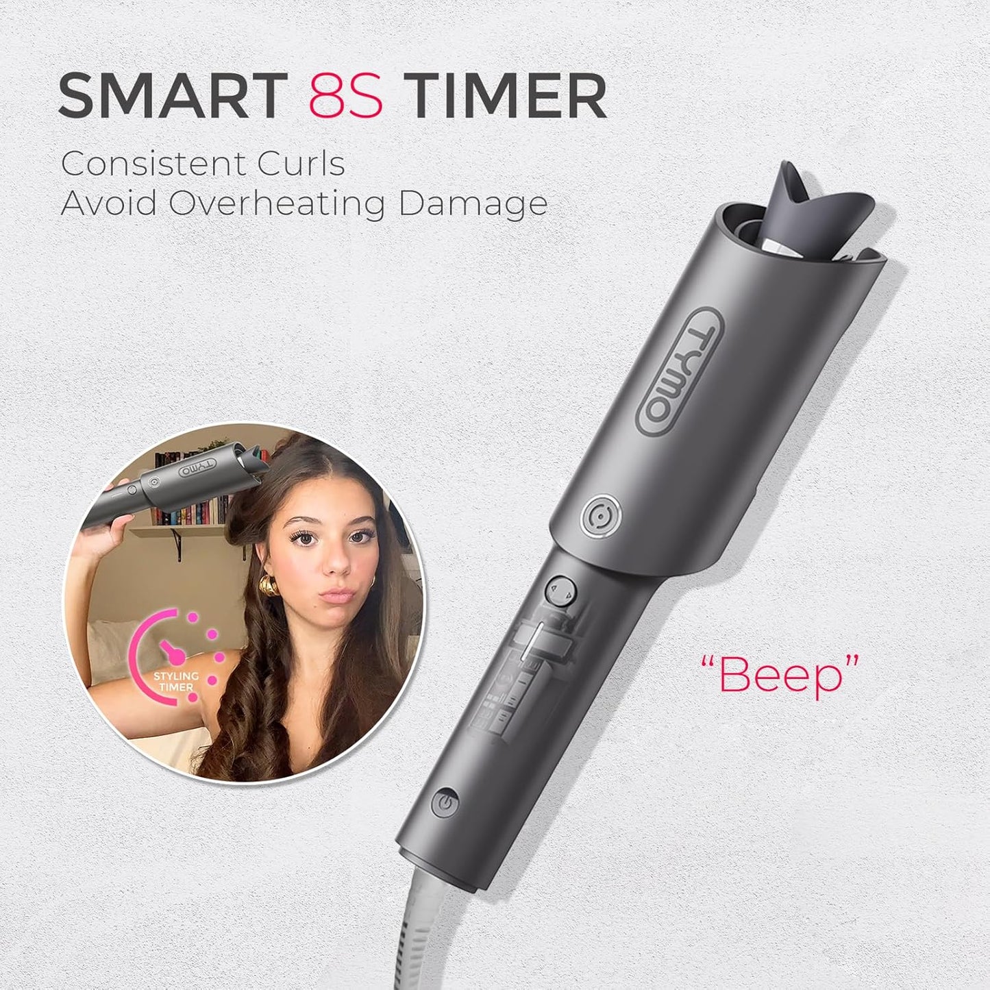 TYMO CURLPRO Automatic Rotating Curling Iron - Portable 1-Inch Beach Waves Curler with Ionic Technology & Ceramic Coating, Metallic Gray