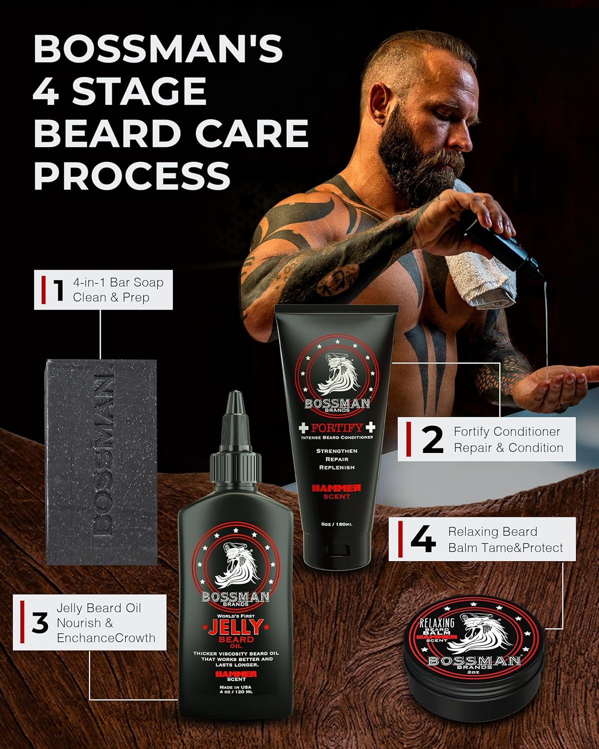 Bossman Jelly Beard Oil - 3 Pack (12 oz Total) | Softens & Moisturizes with Natural Ingredients - Hammer Scent