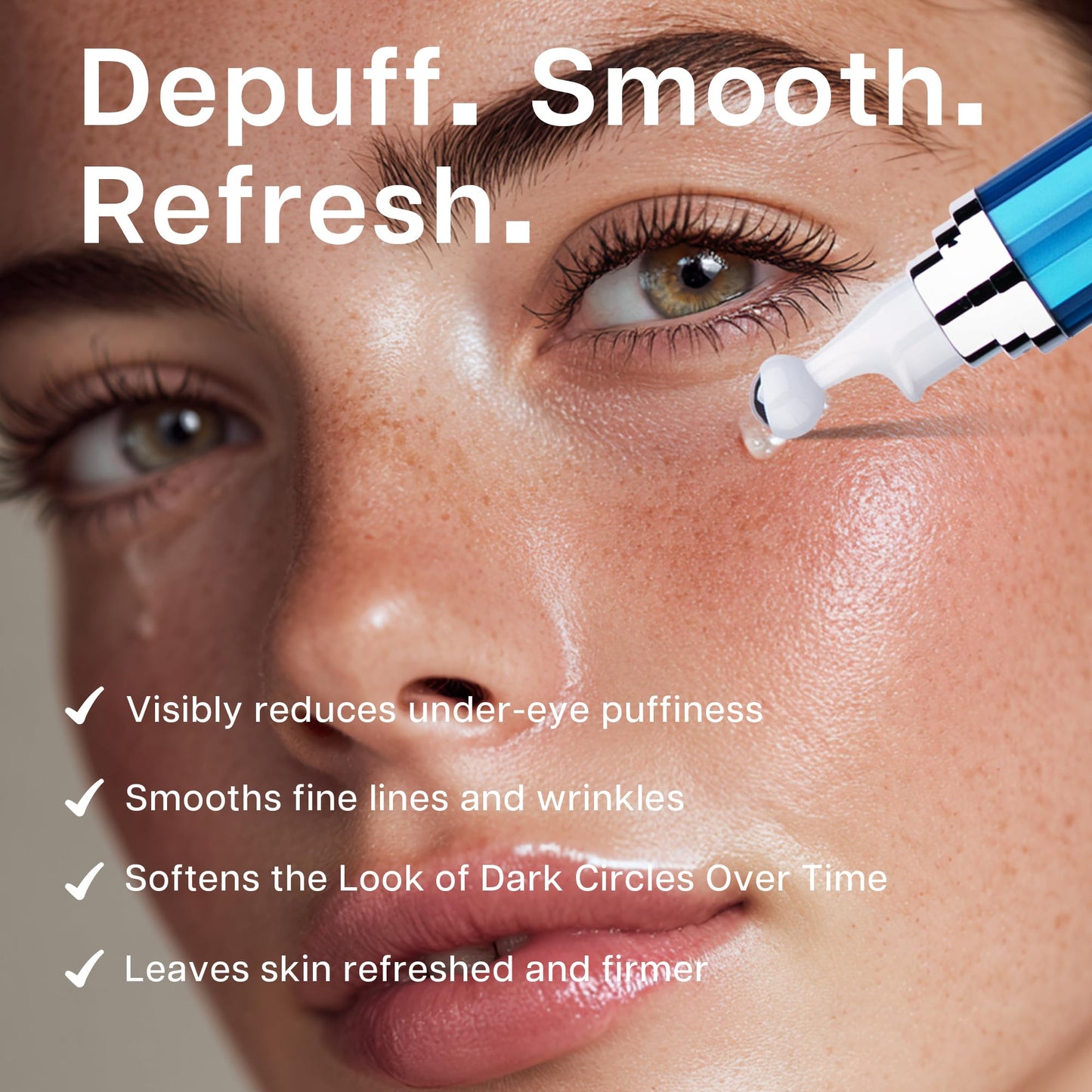 TINYLENS Eye Serum with Caffeine & Encapsulated Retinol, 3D Cooling Roller for Dark Circles, Puffiness, Fine Lines, Peptide & Hyaluronic Acid Hydrating Under Eye Cream, 0.5 fl oz