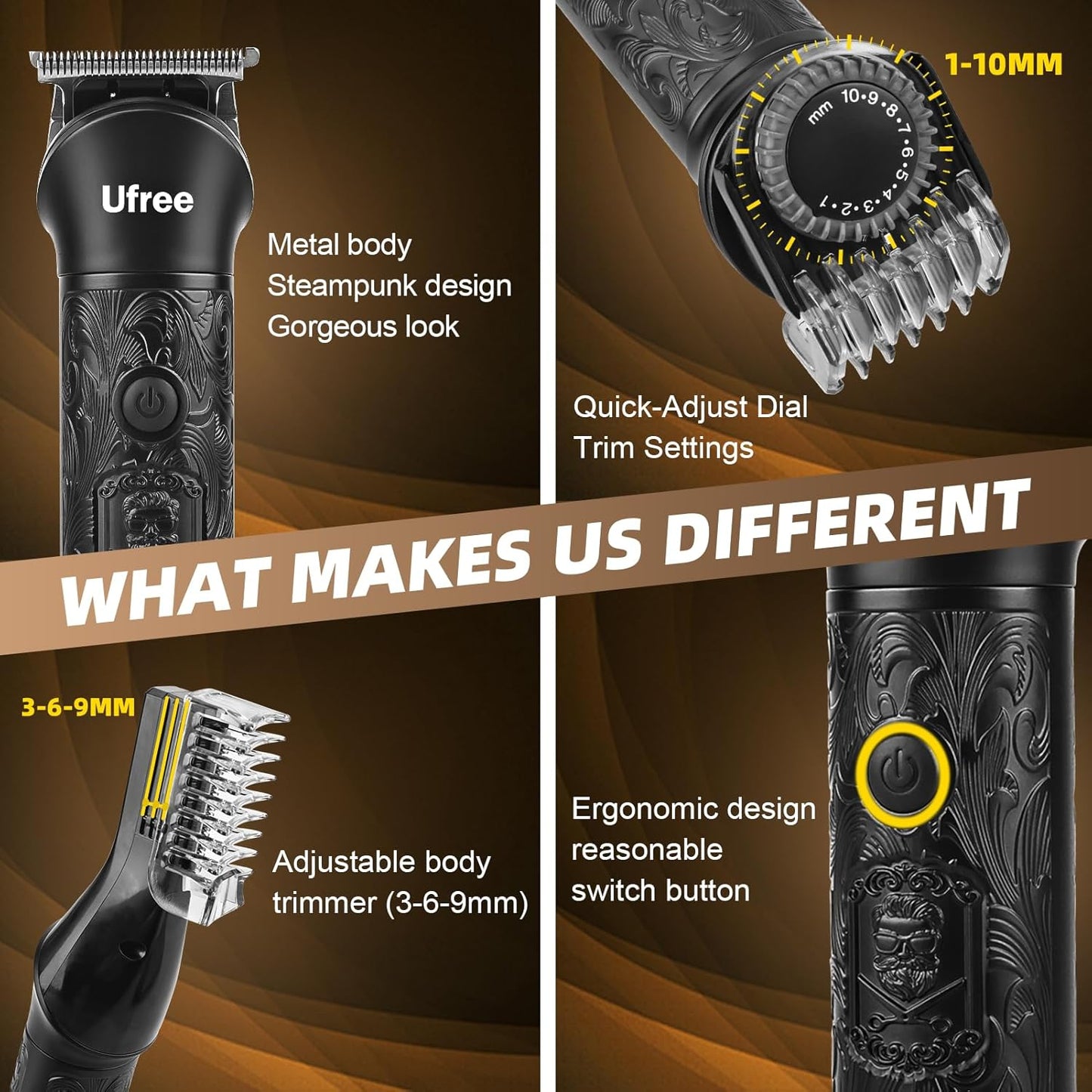 Ufree Beard Trimmer for Men, Electric Razor Shaver, Cordless Hair Clipper Shaving Kit for Mustache Body Nose Ear Hair Facial, Adjustable Beard Grooming Kit Birthday Gifts for Men