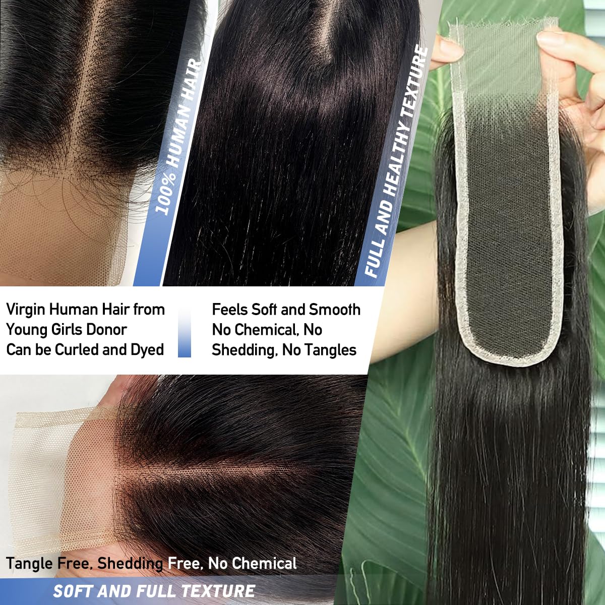 myshow 2x6 Lace Closure Straight Virgin Human Hair 100% Hand Tied HD Transparent Lace Closure Long Deep Parting Human Hair Closure Natural Black Color Kim K Middle Part Closure 16 Inch