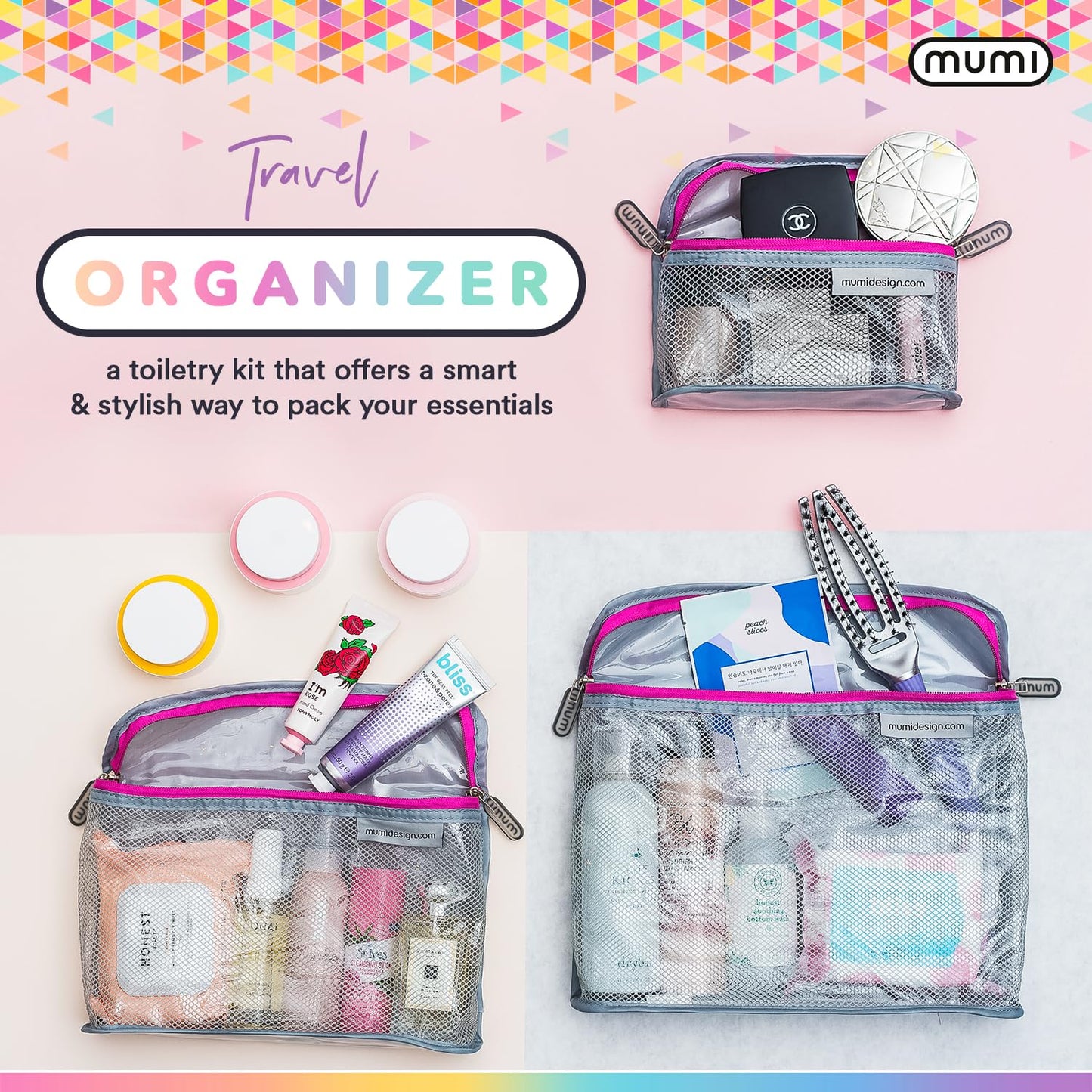 MUMI Travel Toiletry Bag Set of 3 – Water-Resistant Toiletry Bags for Women & Men – Clear Bags for Toiletries, Skincare, Makeup & Travel Essentials – Lightweight, Durable & Portable Organizer - Aqua