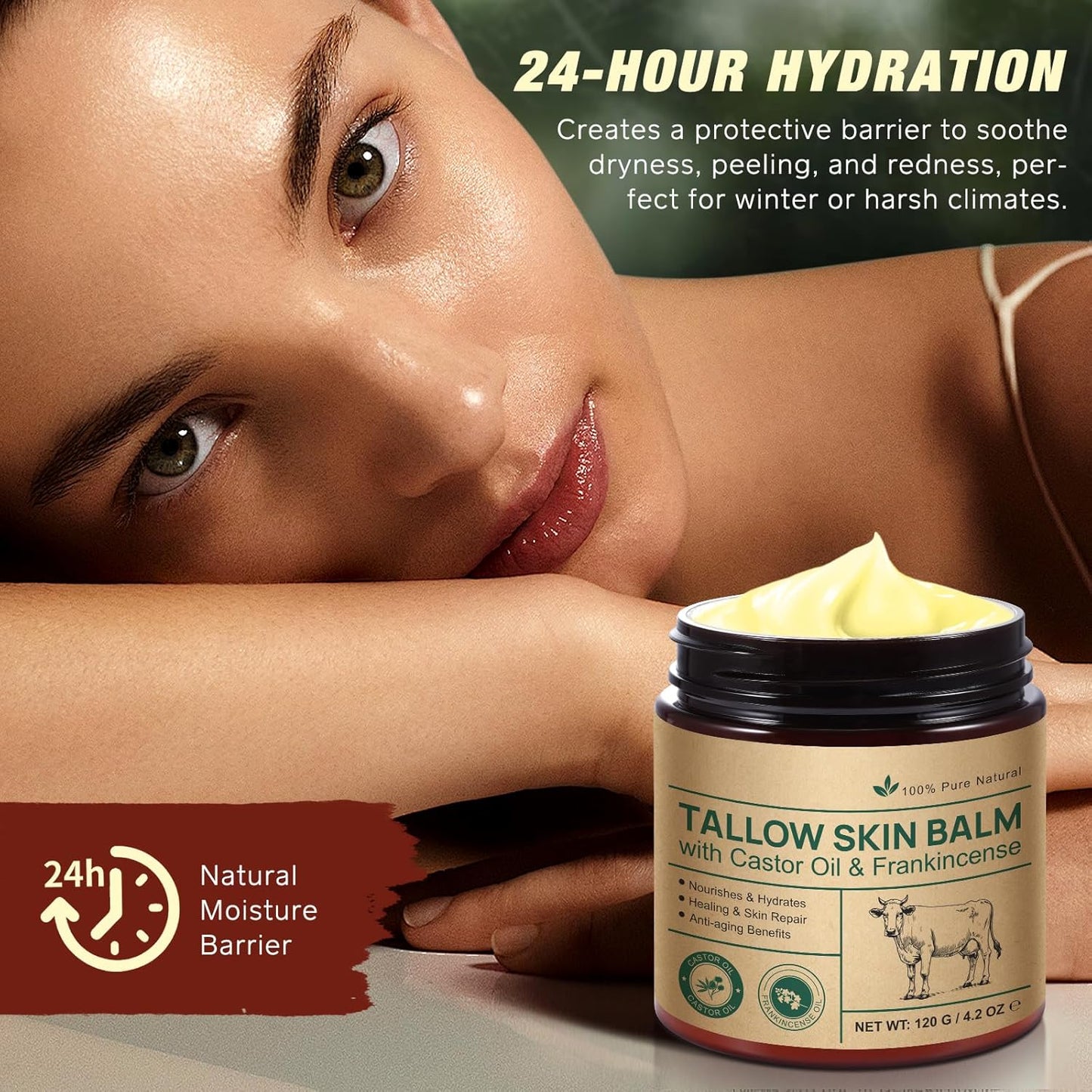 Skiennix Face Balm - Organic Tallow & Castor Oil with Frankincense | 100% Grass-Fed, Age-Defying Moisturizer for Sensitive & Dry Skin