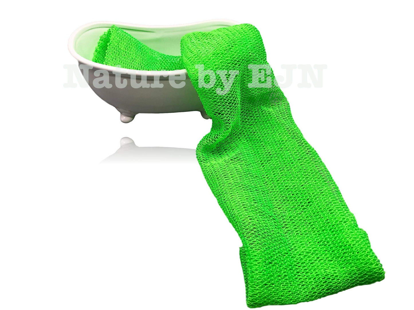 Nature by EJN - Net Bath Sponge, Ghana N1 Weave, Long, Skin Exfoliation, African, Porous, Stretches Horizontally to Approximately 49" (Chartreuse Green)