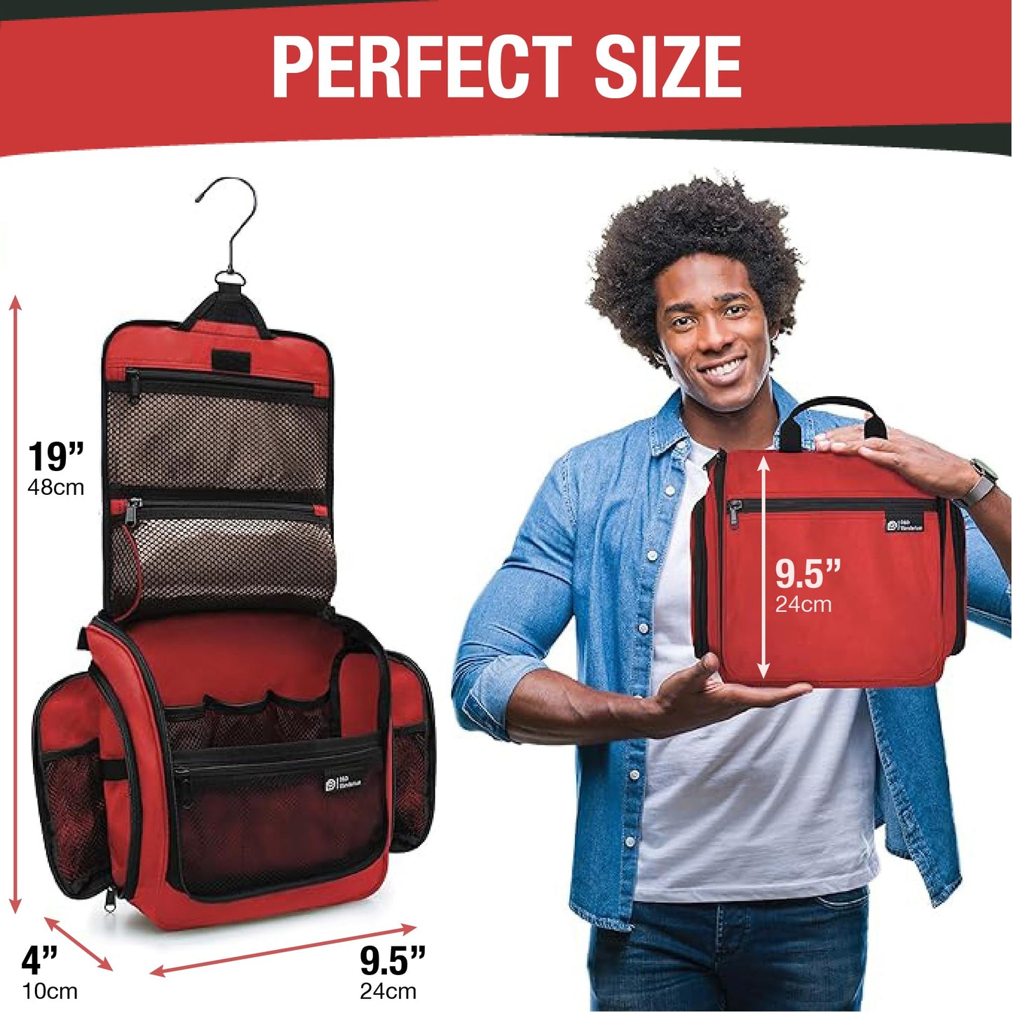 D&D Hanging Travel Toiletry Bag for Men and Women – Cosmetics, Makeup and Toiletries Organizer Kit with 10 Compartments, YKK Zippers, XXL Metal Swivel Hook, Water-Resistant Nylon