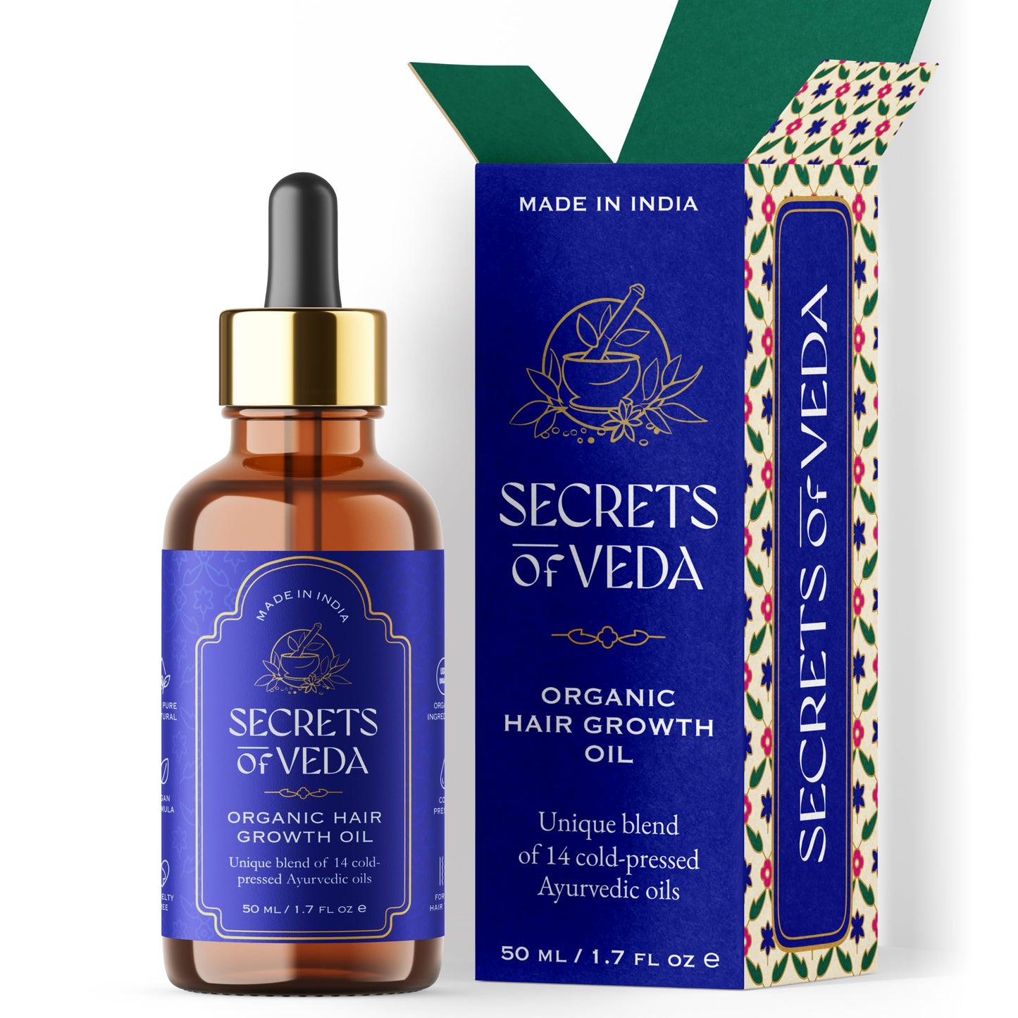 Indian Ayurveda Hair Growth Oil by Secrets of Veda | Rosemary, Amla, Ashwagandha, Castor | Strengthens Hair, Nourishes Split Ends & Dry Scalp