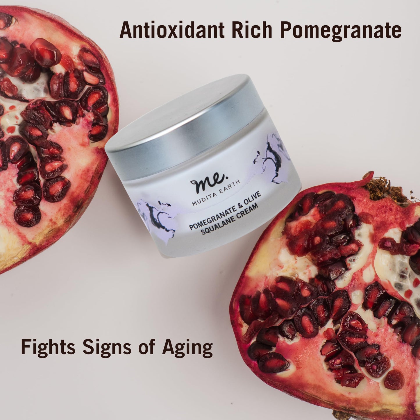 Mudita Earth Pomegranate & Olive Anti Aging Skin Cream, Rich Moisturizer for Aging and Dry Skin, Pure Glow Cream with Hyaluronic Acid, Squalane for Dark Spots & Hyperpigmentation