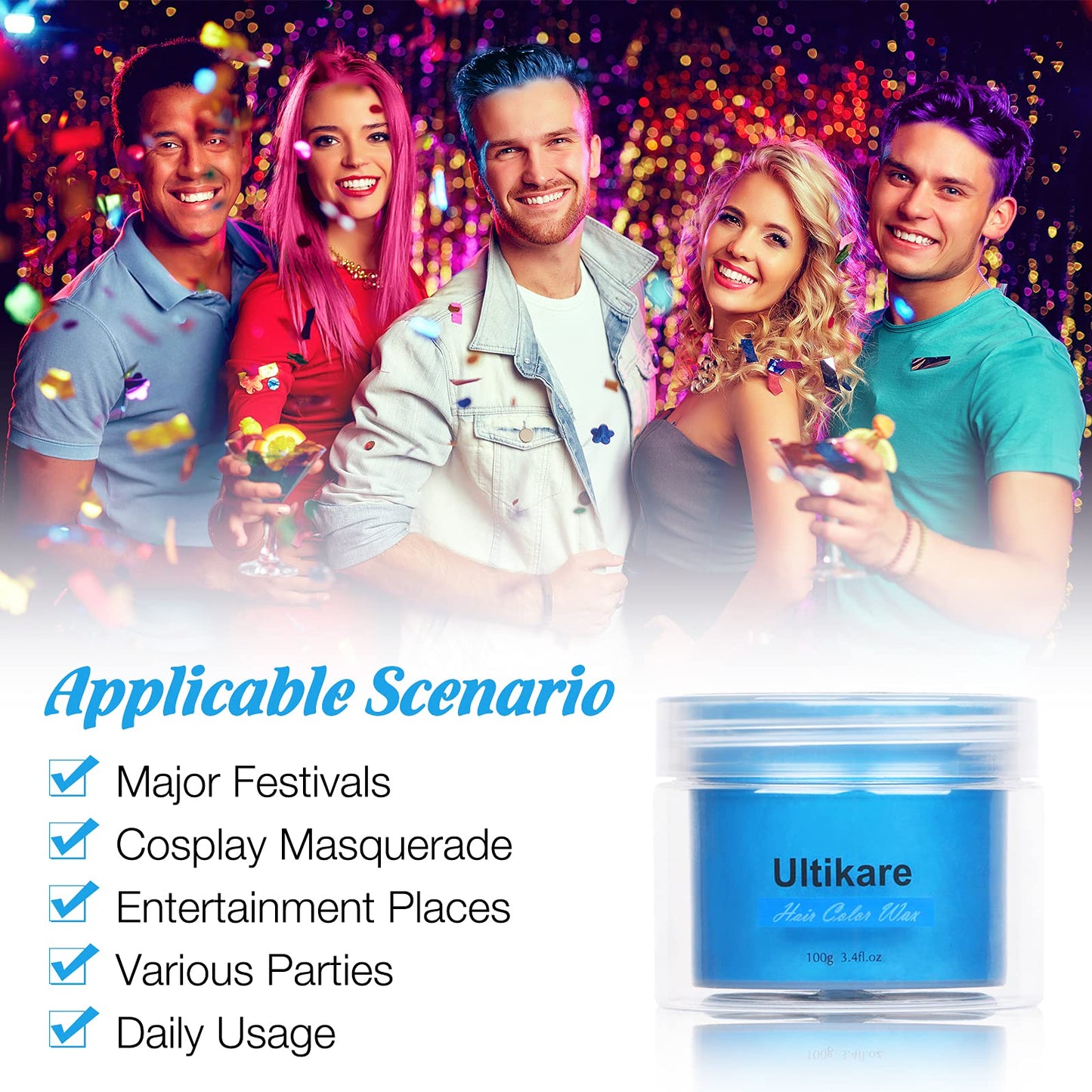 Temporary Hair Color for Kids, Ultikare Hair Dye Washable Natural Hair Wax Color Chalk Mud Cream DIY Hairstyle Clay For Dark Hair Halloween, Cosplay, Party, Christmas Gift Girls 3.4 Fl Oz (4 colors)