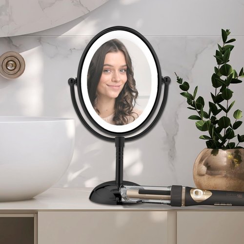 **INFINITIPRO BY CONAIR Curl Secret Automatic Curling Iron - 3/4-Inch Barrel & Lighted Makeup Mirror - Black**