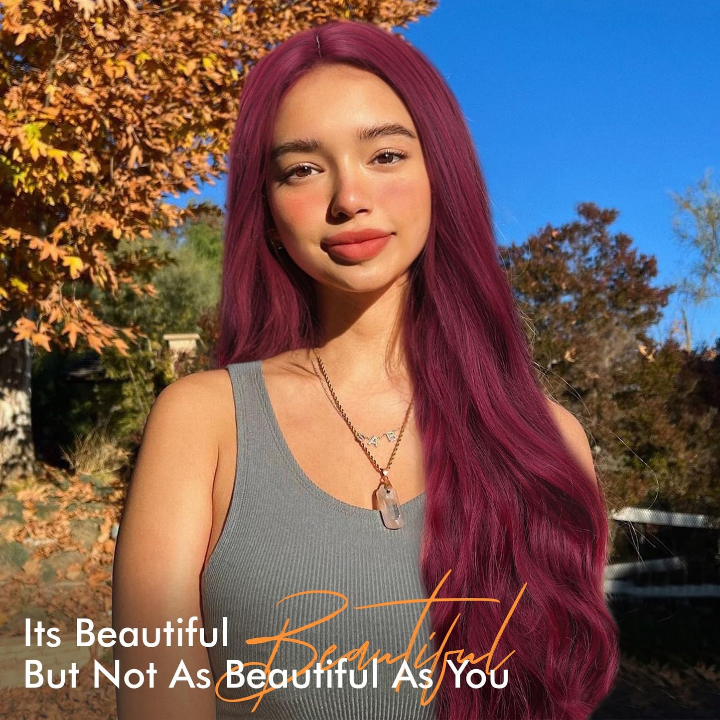 WIGNEE Long Red Wig Middle Part Dark Red Wig 26 Inches Long Wavy Wigs for white women Natural Looking Wavy Wig Long Wigs For Women Daily Party Use(Burgendy)