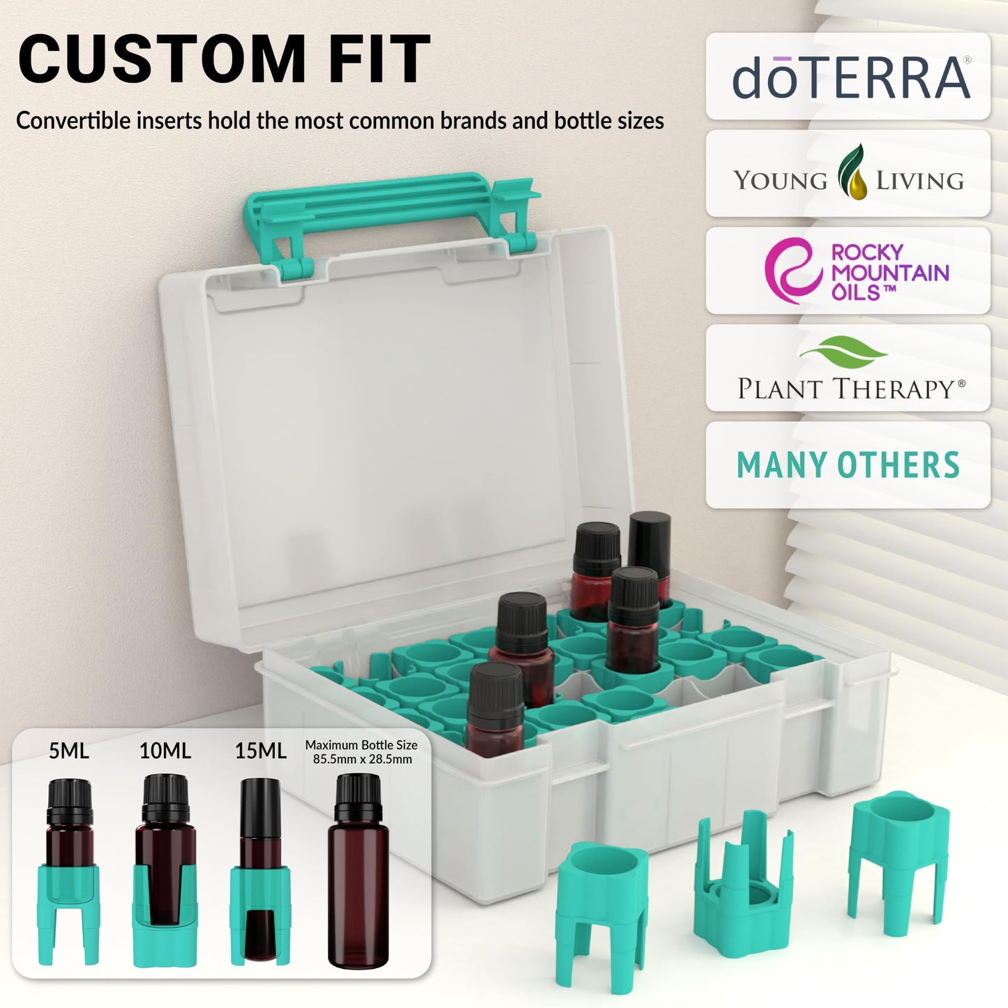 GPG2 Essential Oil Organizer, 35-Bottle Essential Oil Storage Case for Shelf & Travel, Hard Carrying Case for doTERRA, Young Living, 5ml/10ml/15ml/Roller Bottles, Stickers Included, Teal