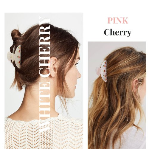 2PCS Cherry Hair Clips for Women Girls – Kawaii Fruit Medium Unique Claw clips, Trendy Handmade Look Acetate Hair Accessories for Thin Hair
