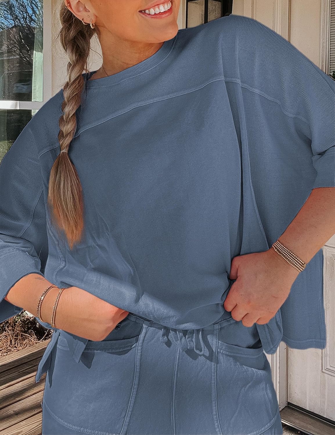 Skiennix Women's 2-Piece Lounge Set - Oversized Sweatshirt & Wide Leg Pants | Casual Travel Outfit