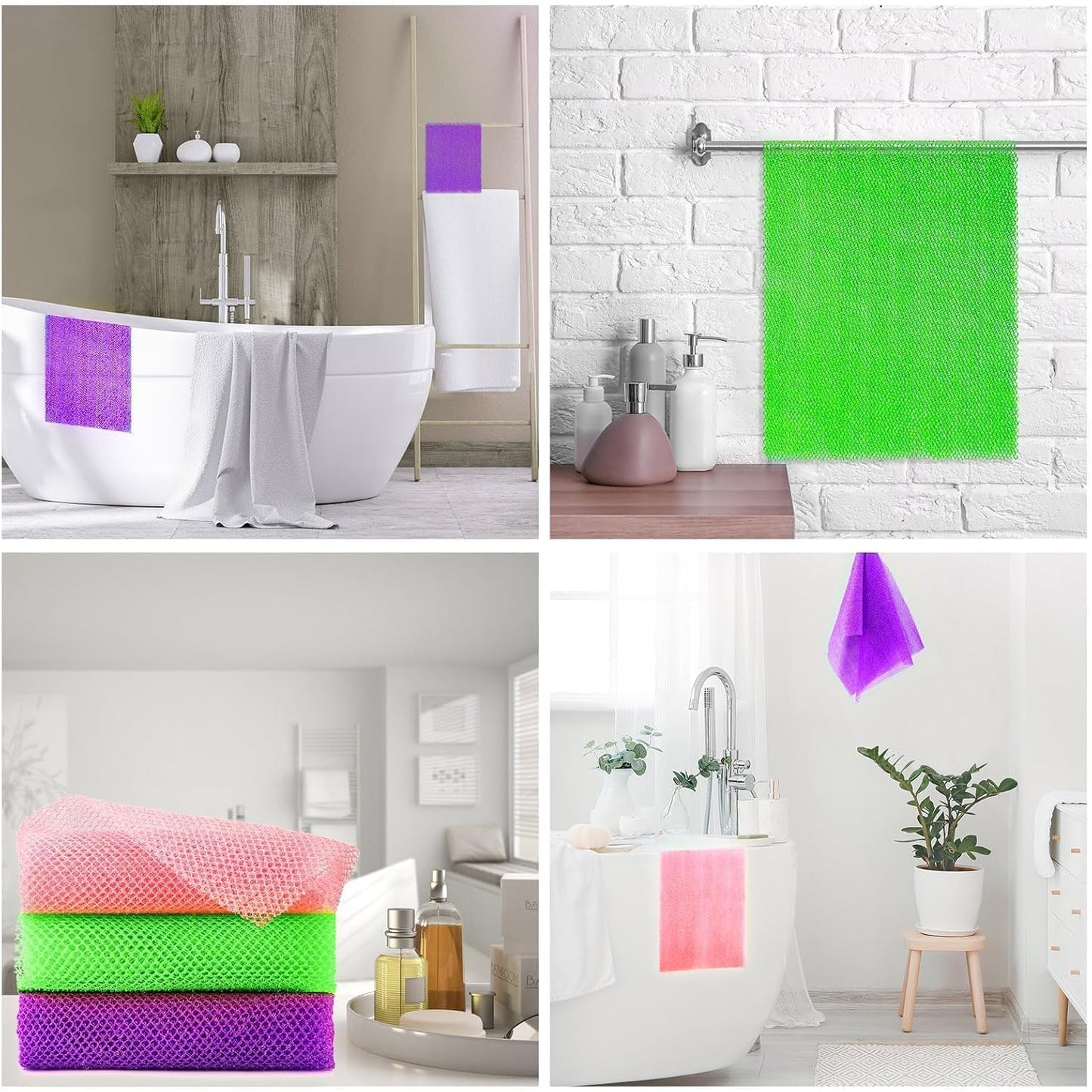 UJFQBH African Bath Sponge Set - Exfoliating Net Body Scrubber for Smooth Skin | 3 Pieces in Purple, Pink, Green