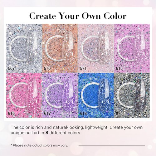 AZUREBEAUTY Dip Nails Powder Starter Kit - 8 Shiny Chrome Colors with Base & Top Coat | 30 PCS Manicure Set