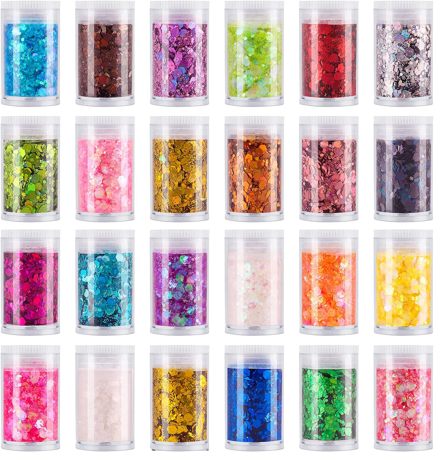 Holographic Chunky Glitter Sequins, 12 Colors Mixed Cosmetic Glitter for Face Body Eye Hair Nail Art Lip Gloss Makeup, Festival Glitter with Different Hexagons Size and Stars (Laser Mix)