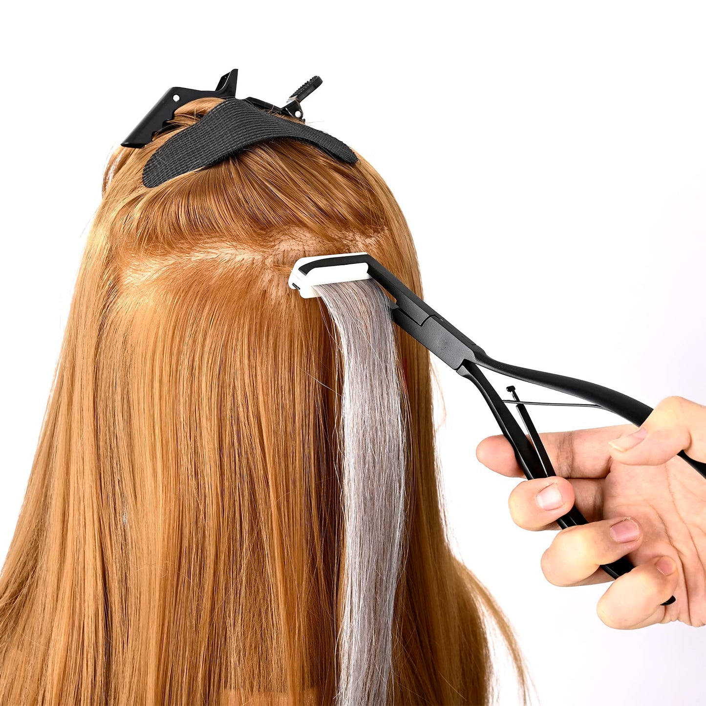 EHDIS Hair Extensions Tools Kit Tape in Hair Sealing Pliers Flat Surface Hair Extension Tools with Double Sided Replacement Adhesive Hair Extension Tape Tabs (Black)