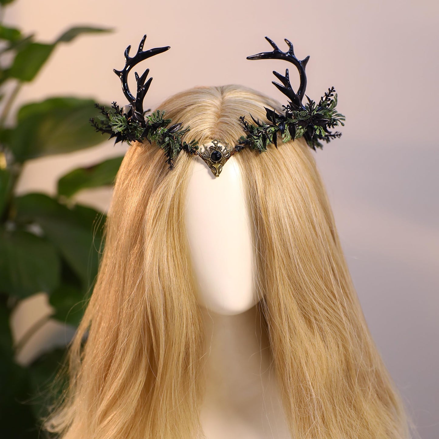 MOSTORY Light up Elf Crown - Black Antler Headpiece Gothic Flower Circlet Elven Woodland Tiara for Women Renaissance Fair Cosplay Halloween Costume Photo Shoot