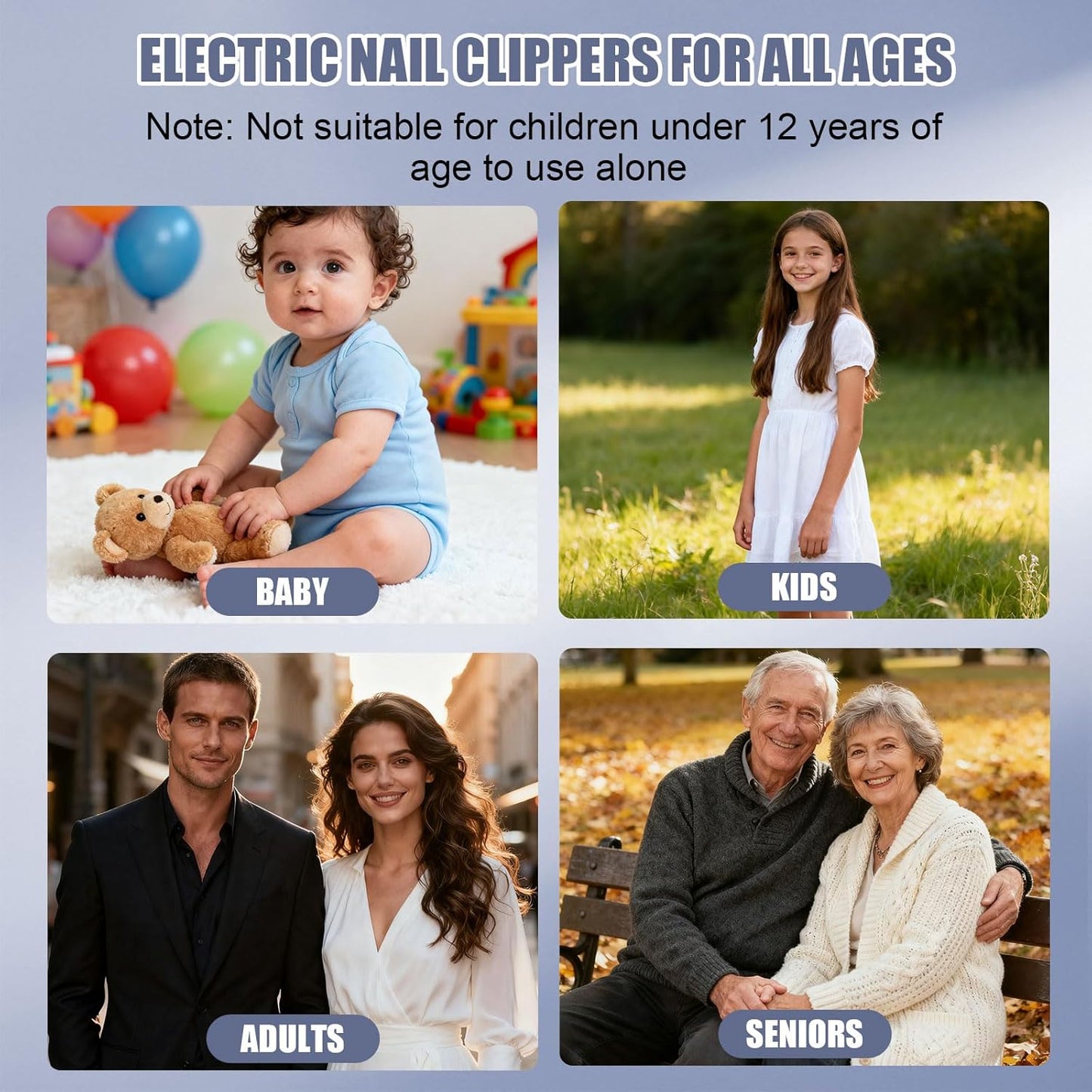 Electric Nail Clipper, Electric Nail Clippers for Seniors & Adults, Baby Automatic Nail Clipper with LED Light & Nail Scraps Storage, 3-in-1 Electric Nail Trimmer for Toenails & Fingernails (Grey)