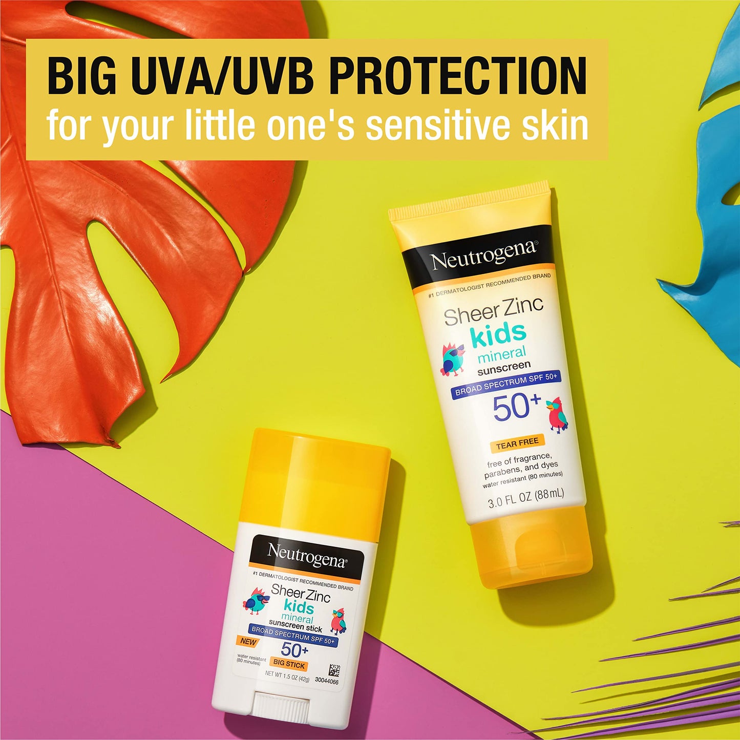 Neutrogena Sheer Zinc Oxide Kids Mineral Sunscreen Lotion, Broad Spectrum SPF 50+ with UVA/UVB Protection, Water-Resistant for 80 Minutes, Paraben-, Dye-, Fragrance- & Tear Free, 3 fl. oz