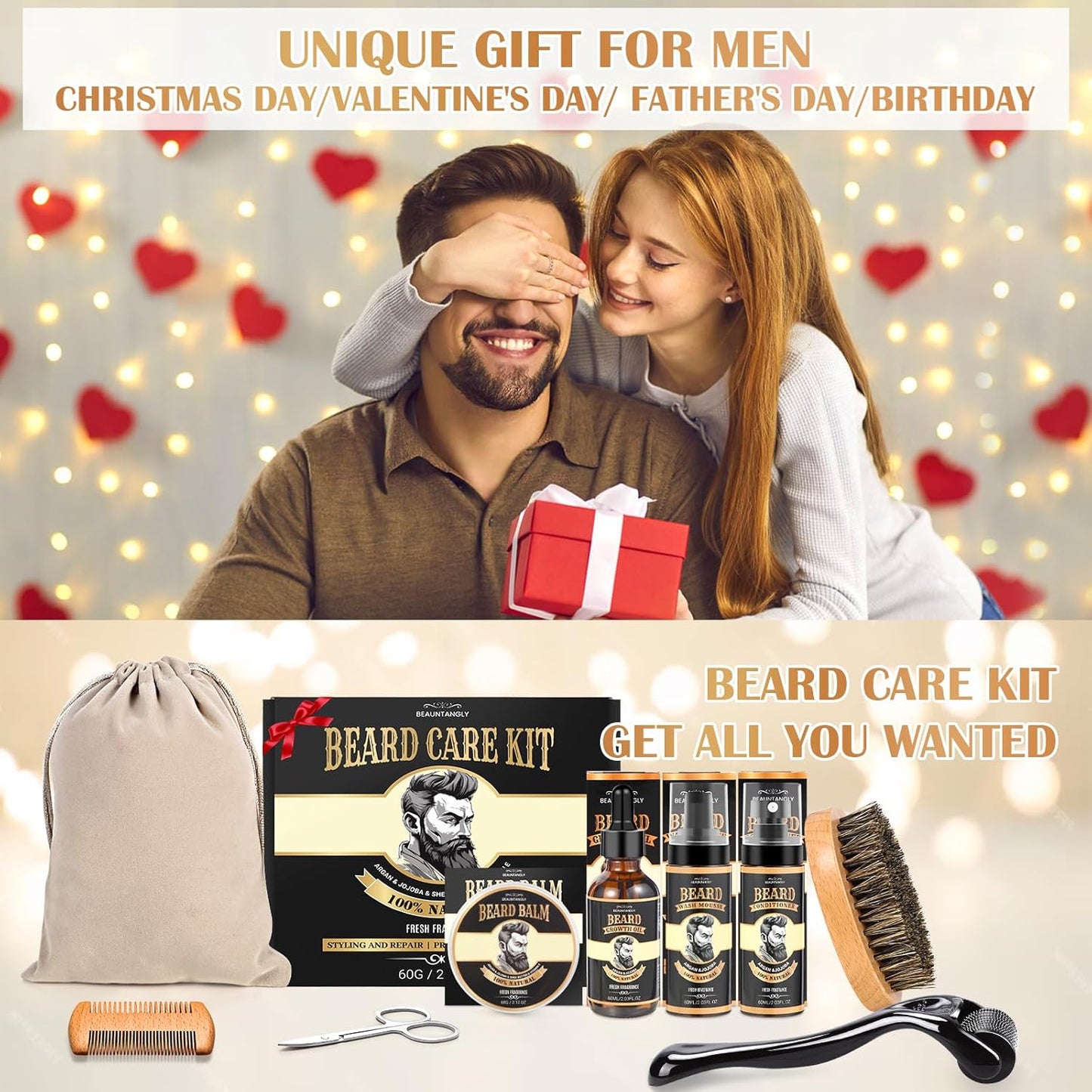 Skiennix Beard Growth Kit - Complete Grooming Set with Oil, Conditioner, Roller & Accessories