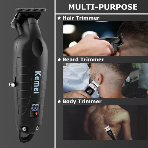 KEMEI 2293 Professional Hair Trimmer - Cordless Zero Gapped Beard Clippers for Men