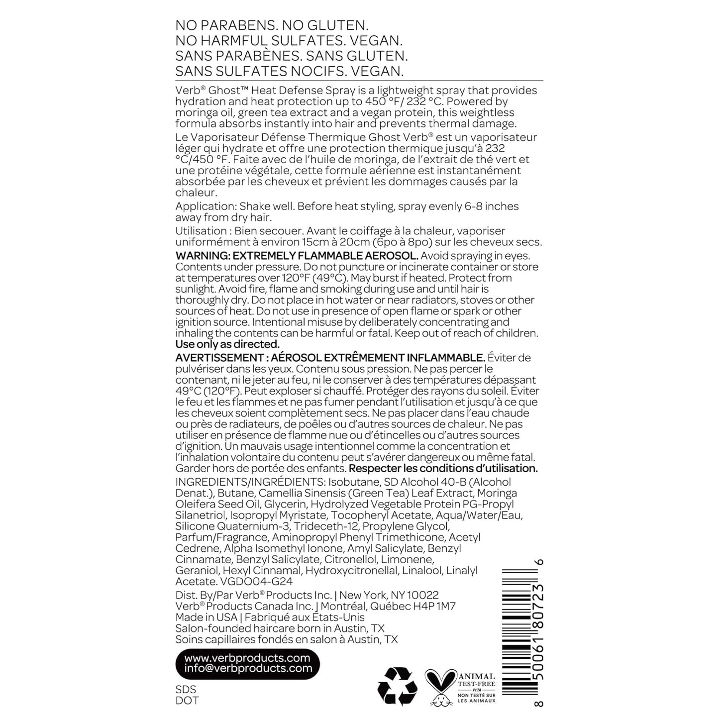 VERB Ghost Heat Defense Spray - Weightless Heat Protection & Shine for Fine to Medium Hair - Vegan Formula