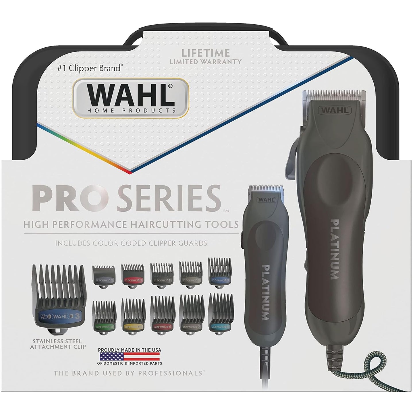 Wahl USA Pro Series Platinum Hair Clipper & Trimmer Set - Home Haircutting with Color-Coded Combs
