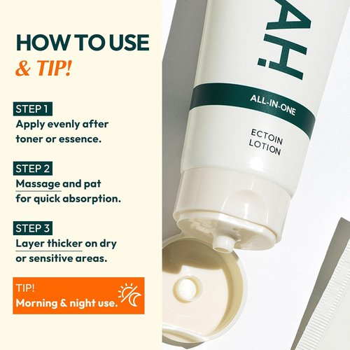 Ectoin Lotion by All-in-One | Korean Face Moisturizer with Ectoin, Squalane & Ceramide - Hydrating & Gentle for All Skin Types, 3.38 fl. oz.