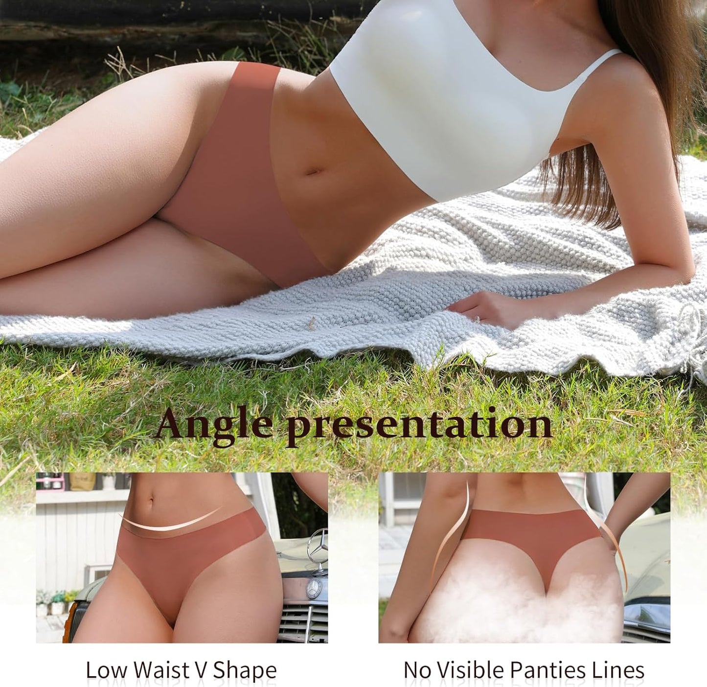 Skiennix Seamless Thongs - V-Waisted Invisible No Show Breathable Stretch Underwear | 6-Pack
