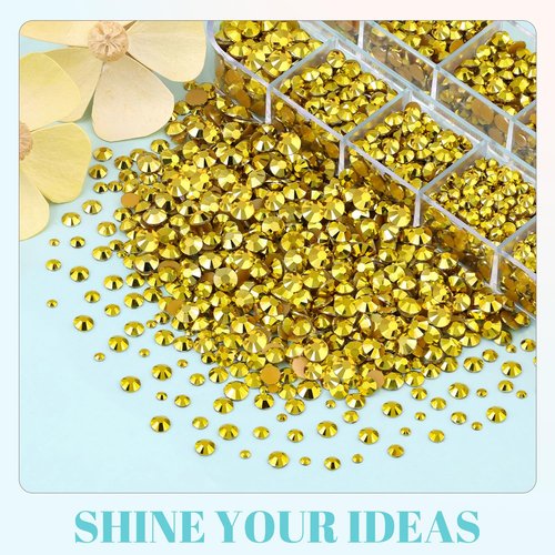 12100Pcs Resin Rhinestones for Crafting with 3Pcs 10ml B7000 Jewelry Glue, 2 Boxes Flatback Crystals Diamond (Bright Gold) for Bedazzling Crafts DIY Nail Art,Non Hotfix Gems for Clothing Shoes