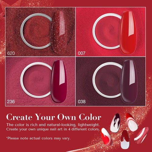 AZUREBEAUTY Dip Powder Nail Kit - 4 Colors Including Red & Burgundy | Complete Manicure Set with Base & Top Coat