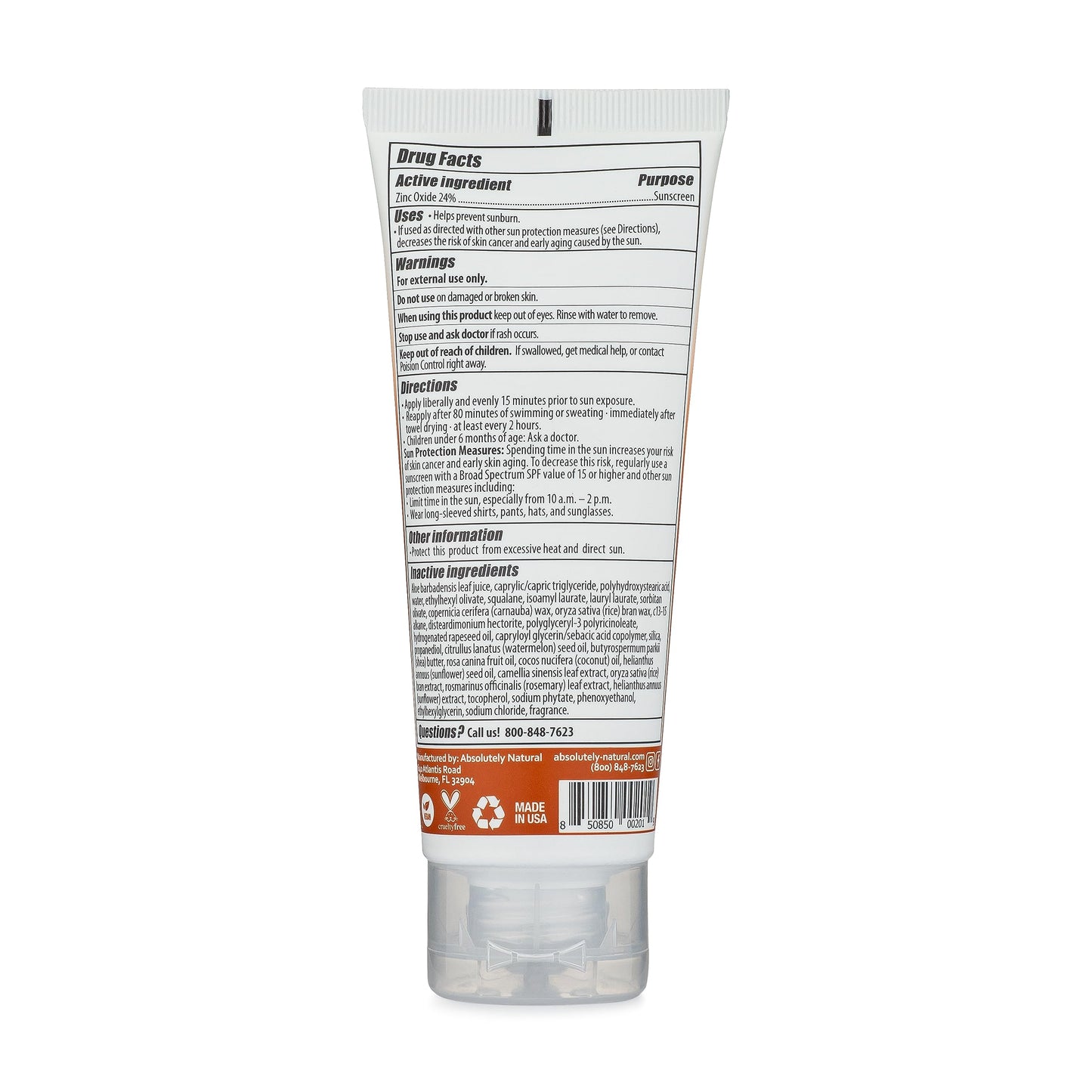 Absolutely Natural SPF 50+ Mineral Sunscreen Lotion - Anti-Aging Sunblock for Body & Face, Made with Rose Hips, Aloe, Zinc Oxide and Other Cruelty Free and Reef Safe Ingredients - Made in USA