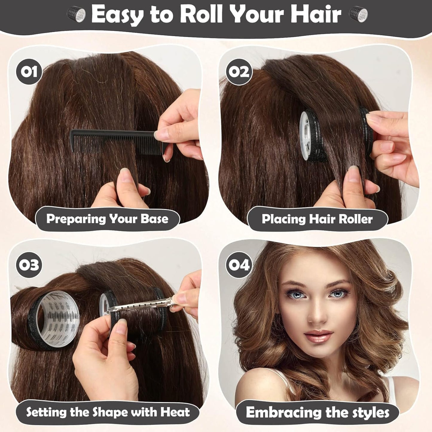 Skiennix Thermal Hair Rollers - 24PCS Jumbo Curlers with Clips for Volume | 63mm, 48mm, 36mm Sizes