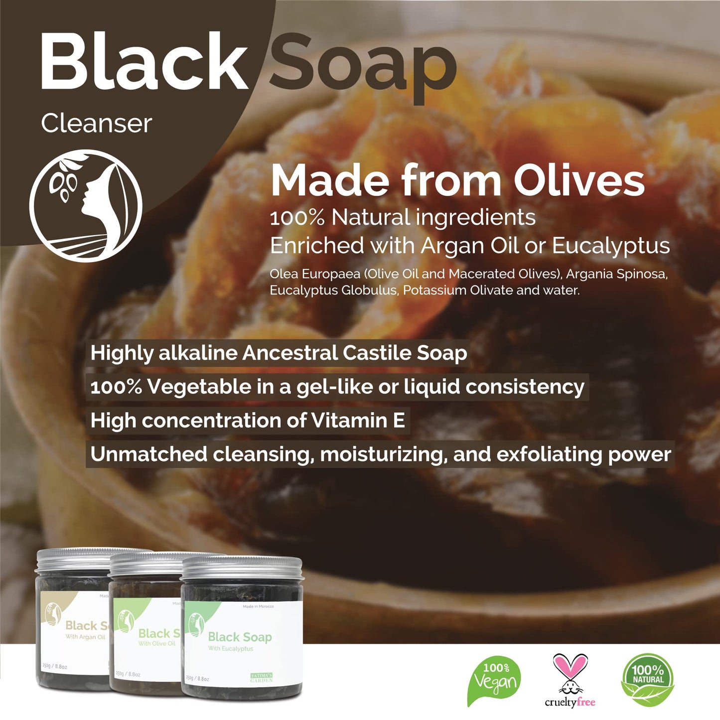 Fatima's Garden Eucalyptus Black Soap - Purifying Cleanser, 450g