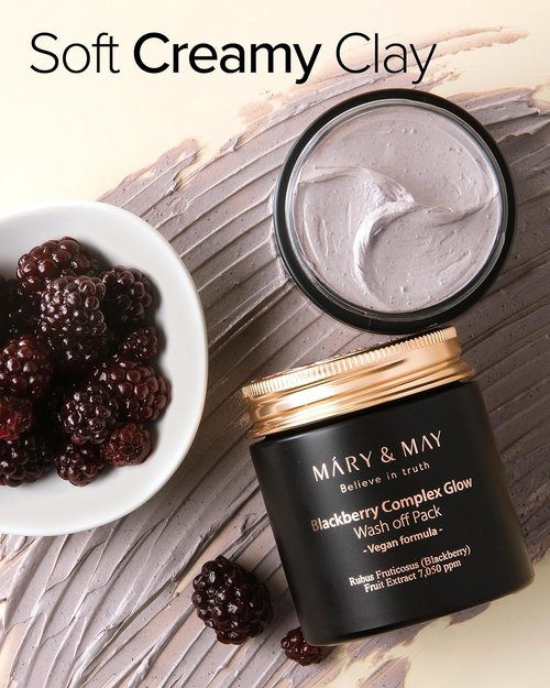 Mary&May Vegan Blackberry Glow Wash Off Mask - Pore Clearing & Anti-Aging Clay - Brightens Skin, 1.01oz