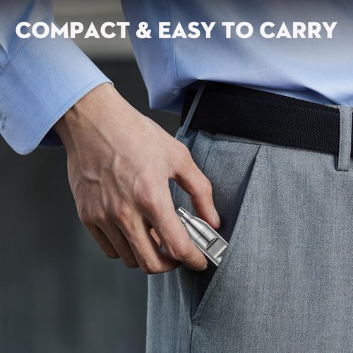 AUZEAL Nose Hair Trimmer for Men, Ear and Nose Hair Trimmer, Manual, Noise-Free, Waterproof, Painless, Gift for Men, Silver