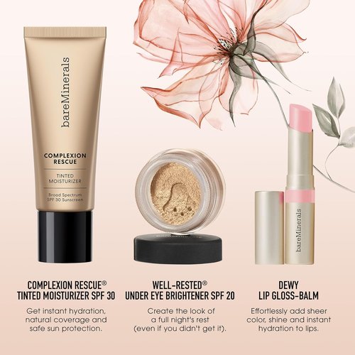 bareMinerals 3-Piece Clean Beauty Gift Set | Tinted Moisturizer SPF 30, Under-Eye Brightener & Lip Gloss-Balm