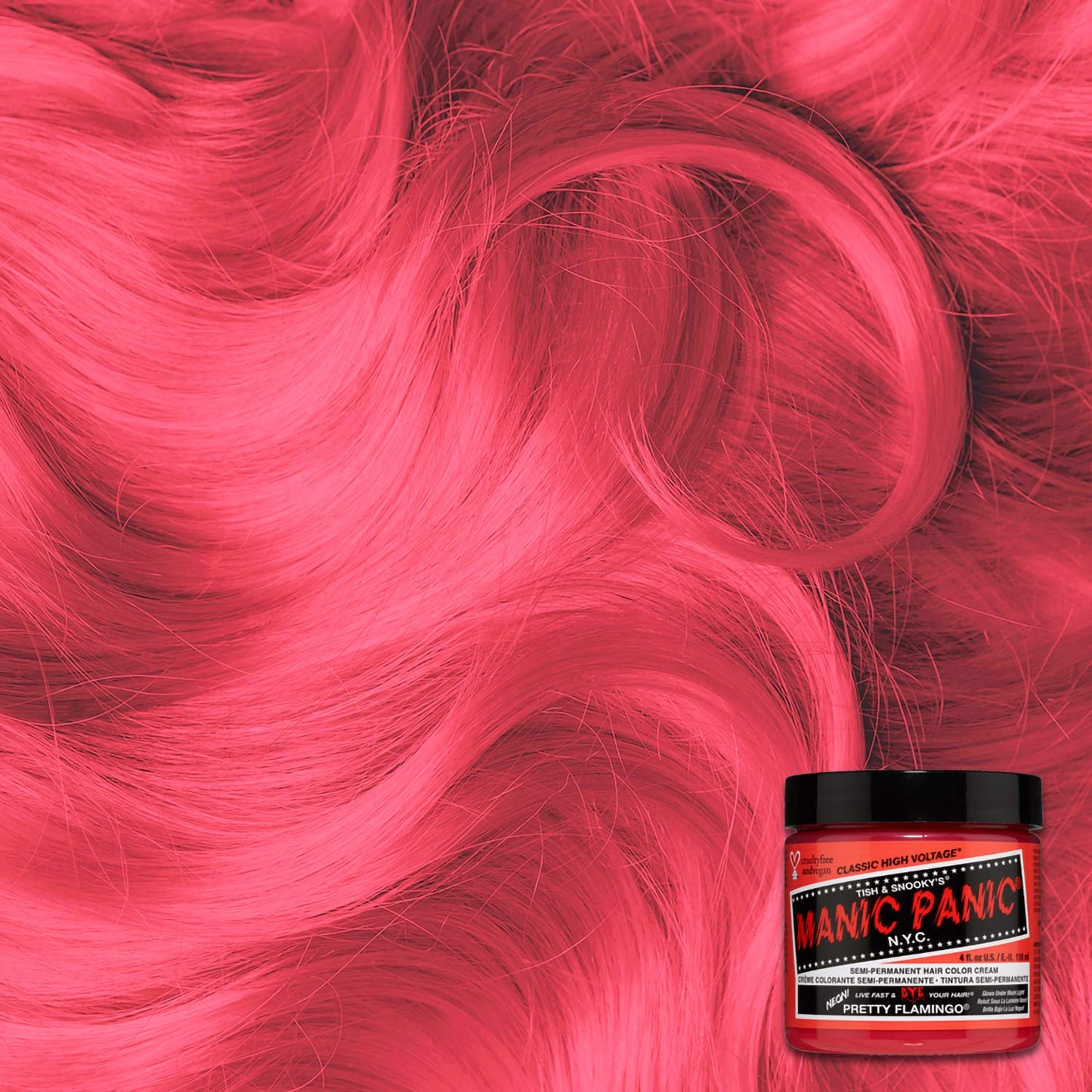 MANIC PANIC Pretty Flamingo Hair Dye - Classic High Voltage - Semi Permanent Hair Color - Warm Pink w/Orange Tint - Glows in Blacklight – Vegan, PPD & Ammonia Free - For Hair Coloring on Men & Women