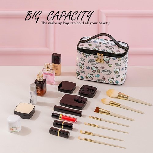 AmBealla Makeup Bag 2PCS with Large Handle Travel Cube Cosmetic Bags Brush Holder Cute Organizer Suitable for Purse for Women (01 Sweet Bear 2PCS)