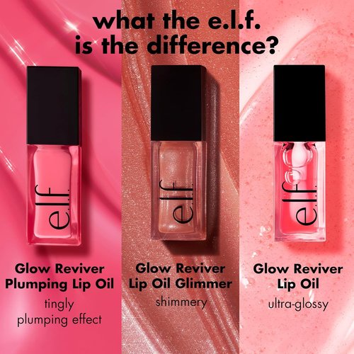 e.l.f. Glow Reviver Plumping Lip Oil - Tinted Lip Plumper for High-Shine Finish, Infused with Jojoba Oil, Vegan | Apricot Feelings