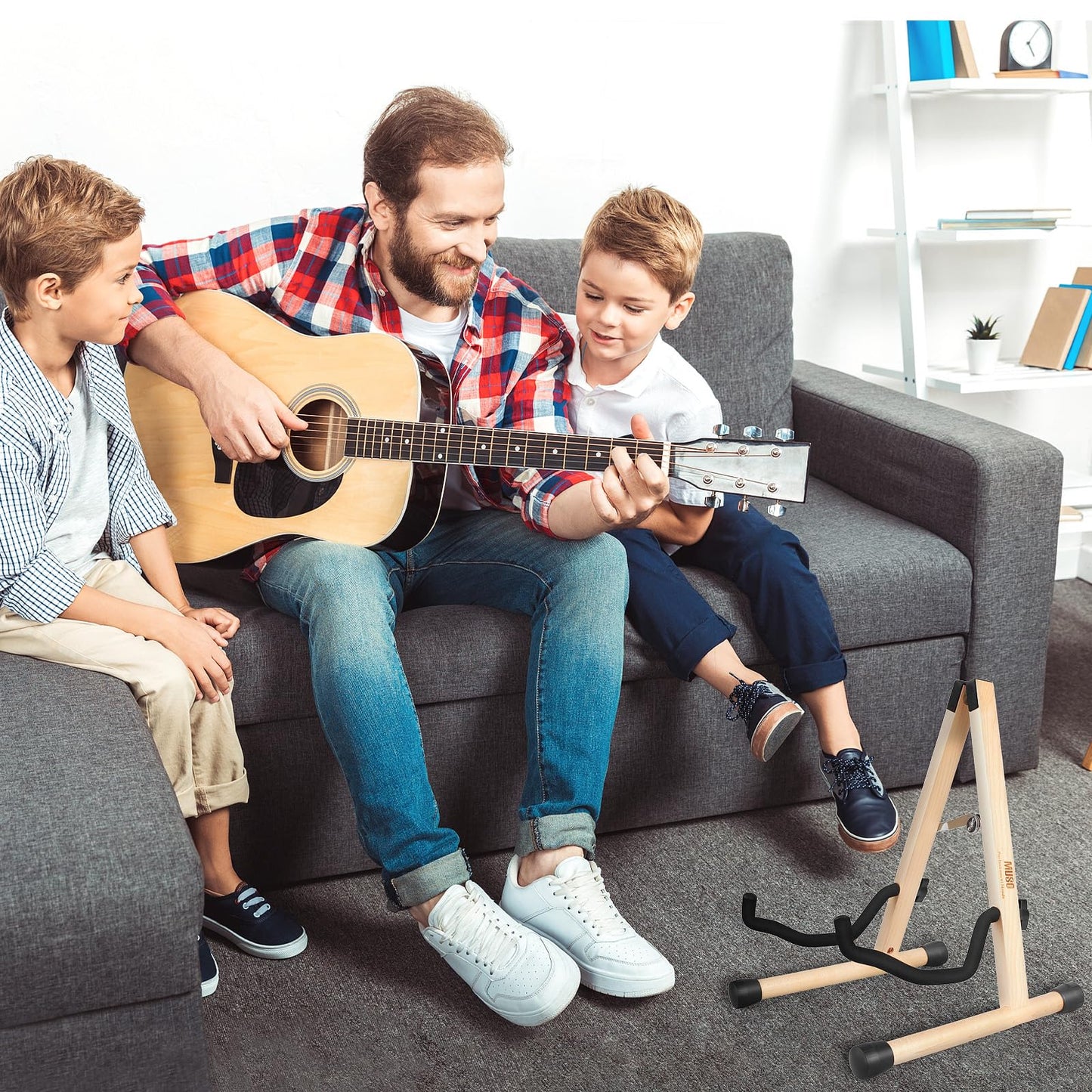 MUSO Guitar Stand,Acoustic Guitar Stand,Wood Classical Electric Guitar Stand,Foldable Bass Guitar Stand,Guitar Accessories also fit Bass,Violin,Ukulele(Acacia)