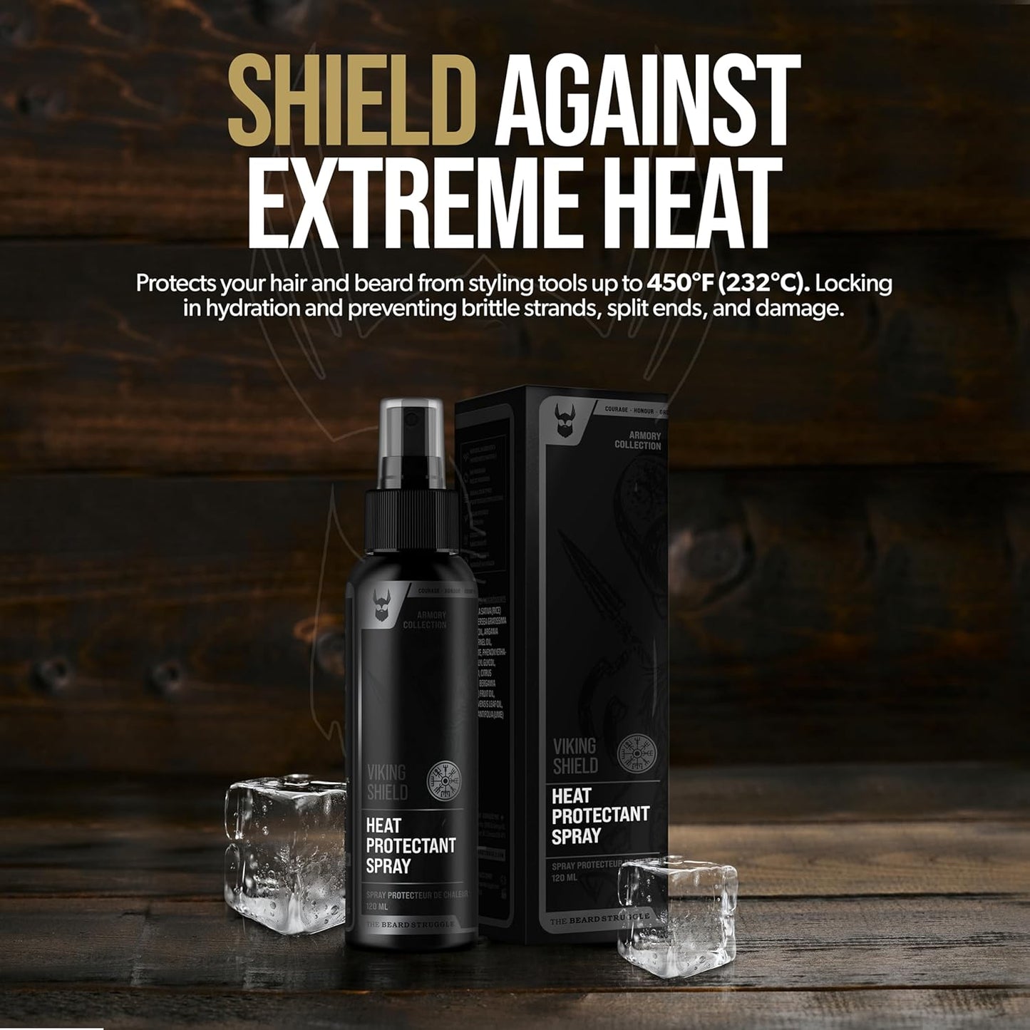 Viking Shield Beard Spray - Heat Protectant for Men | Argan Oil Thermal Protector - 4 Fl Oz, Protects Up to 450º F
