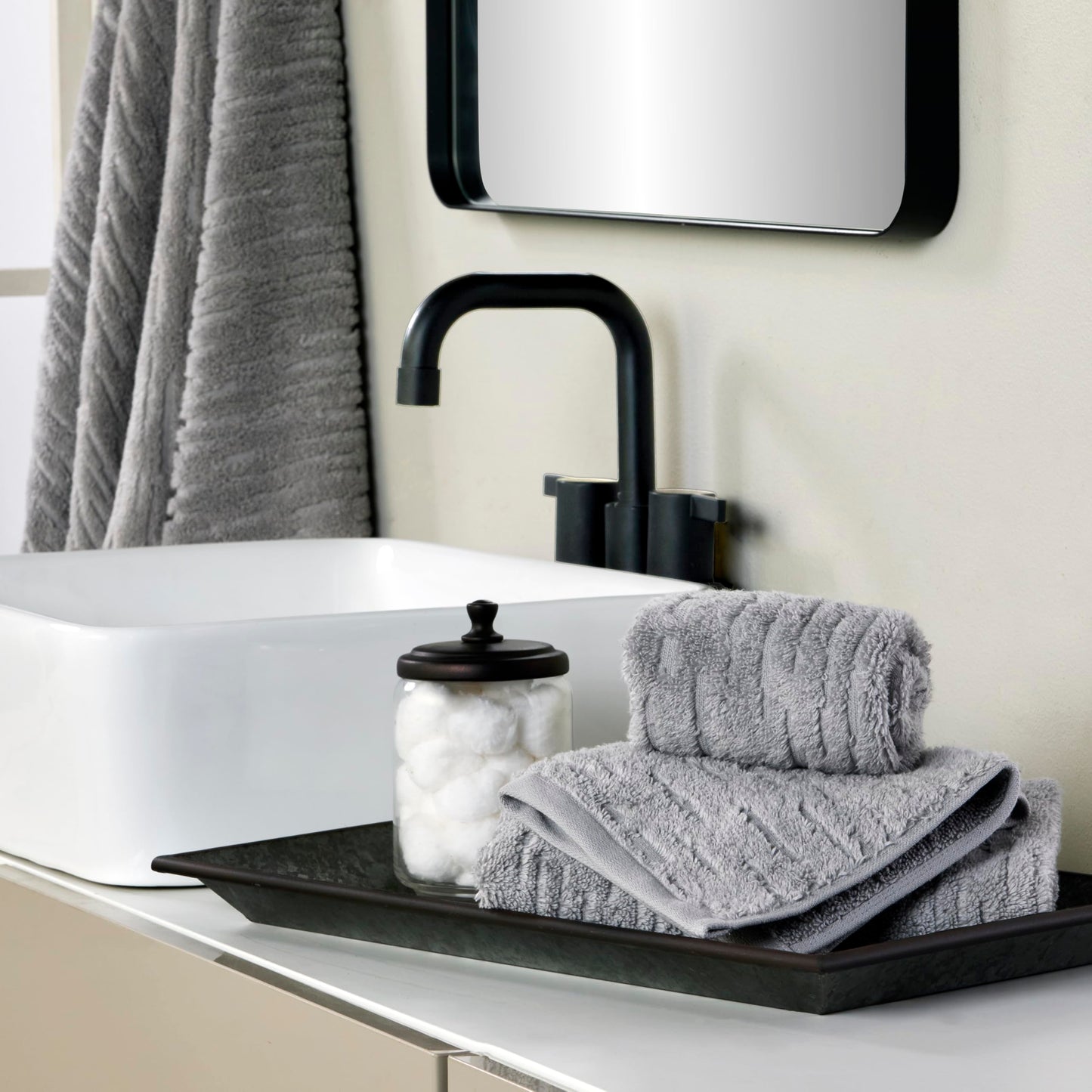 SKL Home CloudSoft Cotton Luxury Hand Towel 2pc Set for Bath/Kitchen/Bar & Gift, Gray