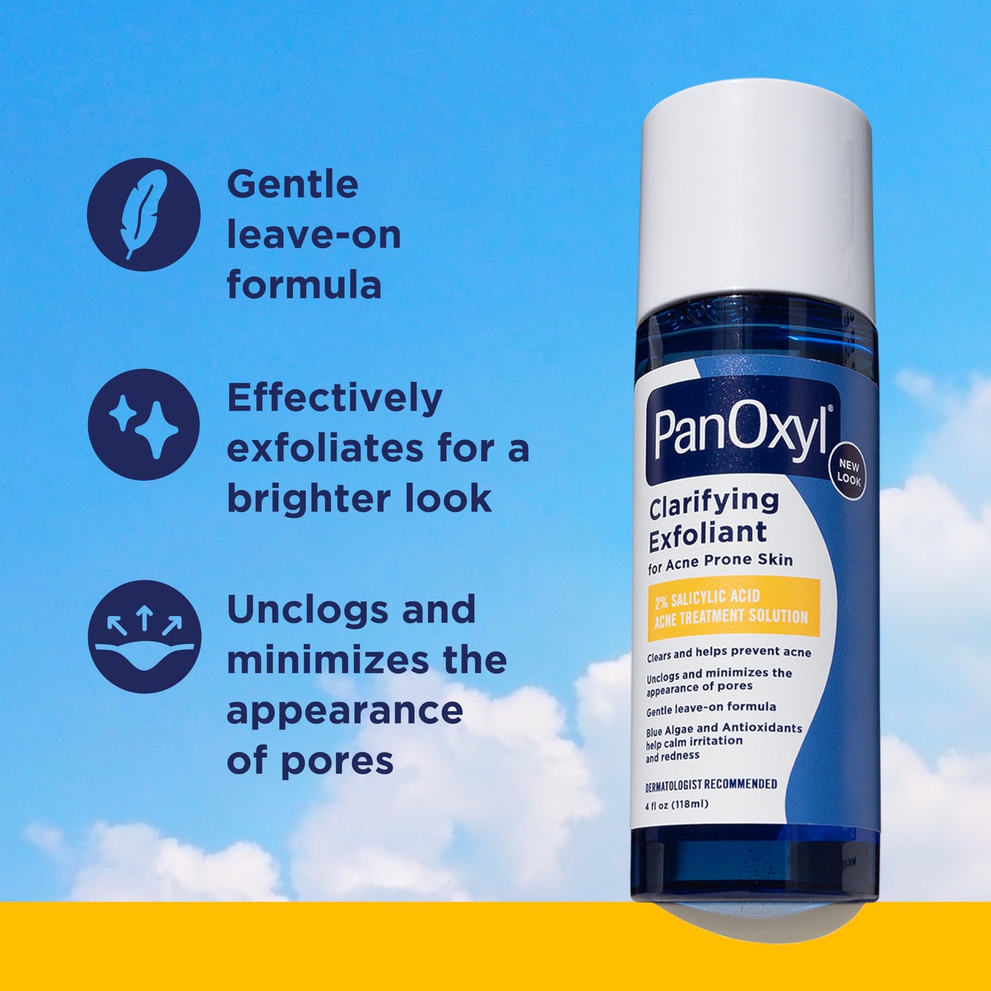 PanOxyl Clarifying Exfoliant with 2% Salicylic Acid, BHA Liquid Exfoliant for Face, Unclogs, Minimizes Appearance of Pores, Blue Algae and Antioxidants Help Calm Redness, For Acne Prone Skin, 4 fl oz